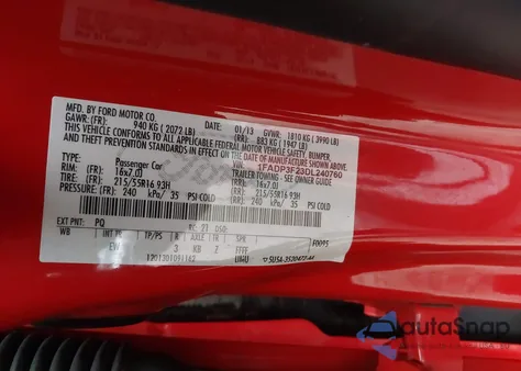 2013 Ford Focus Se из США, поврежденный, VIN 1FADP3F23DL240760